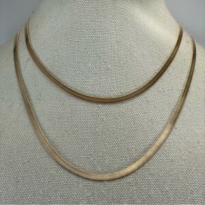 Gold Tone Dual Layer Flat Snake Chain Boho Necklace Statement Fashion Streetwear